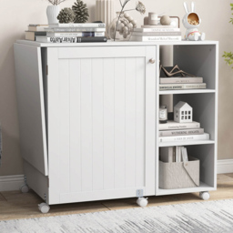 Costway 3 Shelf Folding Sewing Table with Yarn Holders and Thread Racks - Size: 102 x 61 x 18cm - White - Wilko - thumbnail 1