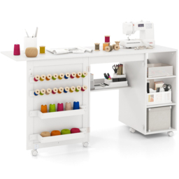 Costway 3 Shelf Folding Sewing Table with Yarn Holders and Thread Racks - Size: 102 x 61 x 18cm - White - Wilko - thumbnail 4