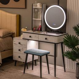 Costway White Vanity Dressing Table Set with LED Mirror and Charging Station - Size: 92 x 59 x 39cm - Wilko