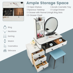 Costway White Vanity Dressing Table Set with LED Mirror and Charging Station - Size: 92 x 59 x 39cm - Wilko - thumbnail 6