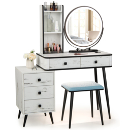 Costway White Vanity Dressing Table Set with LED Mirror and Charging Station - Size: 92 x 59 x 39cm - Wilko - thumbnail 3