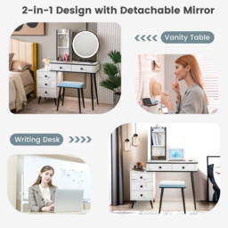 Costway White Vanity Dressing Table Set with LED Mirror and Charging Station - Size: 92 x 59 x 39cm - Wilko - thumbnail 5
