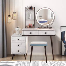 Costway White Vanity Dressing Table Set with LED Mirror and Charging Station - Size: 92 x 59 x 39cm - Wilko - thumbnail 4