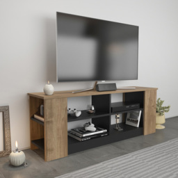 Decorotika Space 8 Shelf Walnut and Black TV Unit - Size: 51.8 x 140 x 35cm - Multi - Wilko - thumbnail 5