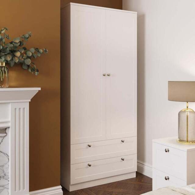 FWStyle Artus 2 Door 2 Drawer White Panelled Combination Wardrobe - Size: 2 Door, 2 Drawer - Wilko - image 1
