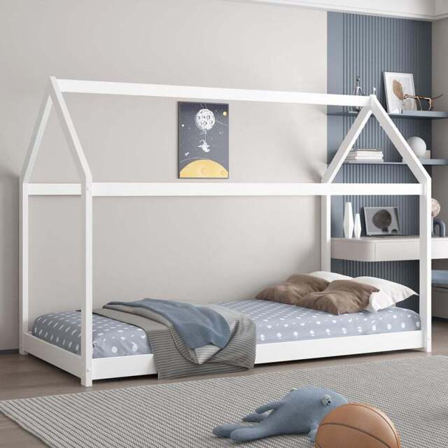 Portland Single White Wooden House Bed with Mattress - Wilko - image 1