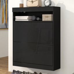 HOMCOM 2 Flip Drawer Black Shoe Cabinet - Size: 99.5 cm x 24 x 80cm - Wilko