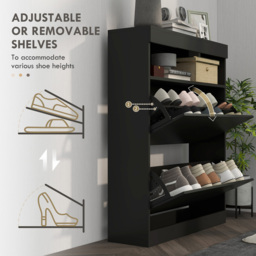 HOMCOM 2 Flip Drawer Black Shoe Cabinet - Size: 99.5 cm x 24 x 80cm - Wilko - thumbnail 6