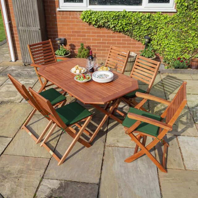 Rowlinson Plumley 6 Seater Dining Set With Green Cushions - Brown - Wilko - image 1