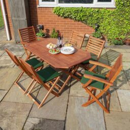 Rowlinson Plumley 6 Seater Dining Set With Green Cushions - Brown - Wilko