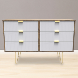 Crowndale 6 Drawer White Matt and Vintage Oak Wide Chest of Drawers Ready Assembled - Wilko - thumbnail 1