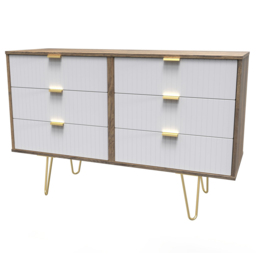 Crowndale 6 Drawer White Matt and Vintage Oak Wide Chest of Drawers Ready Assembled - Wilko - thumbnail 3