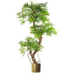 Botanik Japanese Fruticosa Ficus Artificial Tree in Gold Metal Planter 4.5ft - Size: 140 x 60 x 60cm - Green - Wilko