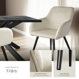 tectake Marilyn Set of 6 Cream and Black Velvet Look Padded Dining Chairs - Wilko - thumbnail 5