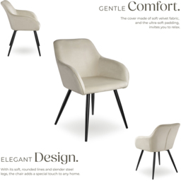 tectake Marilyn Set of 6 Cream and Black Velvet Look Padded Dining Chairs - Wilko - thumbnail 4