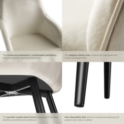 tectake Marilyn Set of 6 Cream and Black Velvet Look Padded Dining Chairs - Wilko - thumbnail 6
