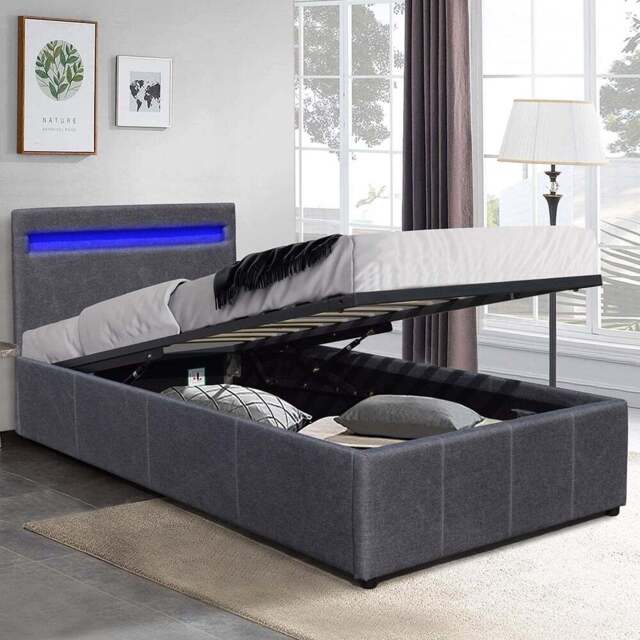 Comfy Living Single Dark Grey Ottoman Bed Frame with LED - Wilko - image 1