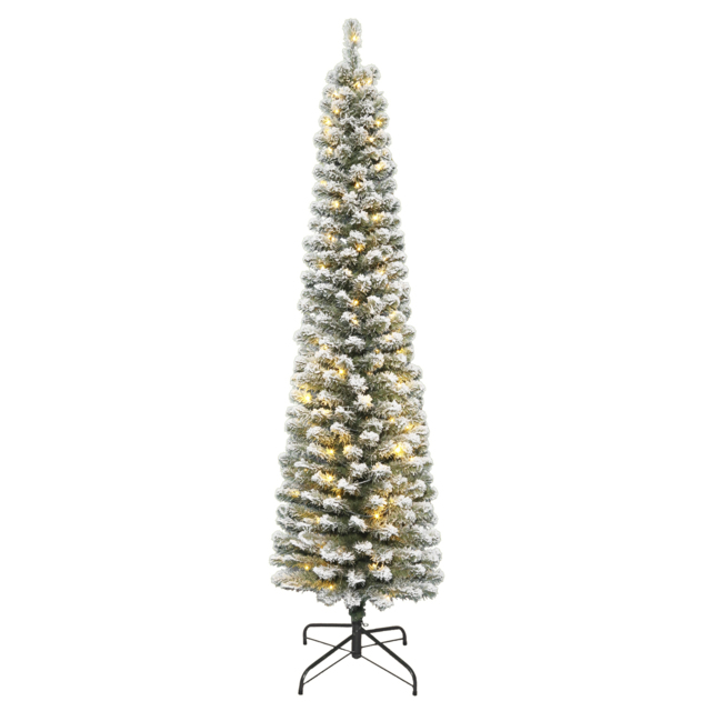 6.5ft Slim Flocked Alaskan Pine Christmas Tree - Size: 6ft - White - Santa's Savers - Wilko - image 1