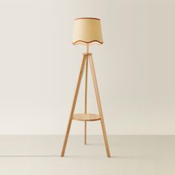 ValueLights Morrigan Natural Wood Shelf Rust Trim Scallop Shade Tripod Floor Lamp with Bulb - Cream - Wilko - thumbnail 6
