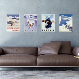 Wee Blue Coo Vintage Austria Travel Winter Sport Snow Alps Wall Art Print 30 x 41cm 4 Pack - Size: 40.5 x 30.5 x 0.3cm - Multi - Wilko - thumbnail 3