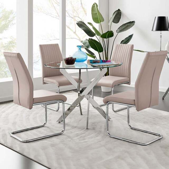 Furniturebox Arona Fontana 4 Seater Round Dining Set Cappuccino and Chrome - Brown - Wilko - image 1