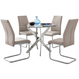 Furniturebox Arona Fontana 4 Seater Round Dining Set Cappuccino and Chrome - Brown - Wilko - thumbnail 3