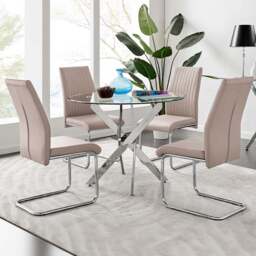 Furniturebox Arona Fontana 4 Seater Round Dining Set Cappuccino and Chrome - Brown - Wilko - thumbnail 1