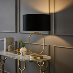 ValueLights Antonia Black Velvet Drum Shade Brushed Gold Oval LED Table Lamp - Size: 42.3 x 25 x 25cm - Wilko - thumbnail 3