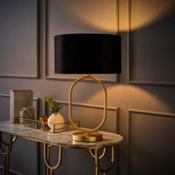 ValueLights Antonia Black Velvet Drum Shade Brushed Gold Oval LED Table Lamp - Size: 42.3 x 25 x 25cm - Wilko - thumbnail 7