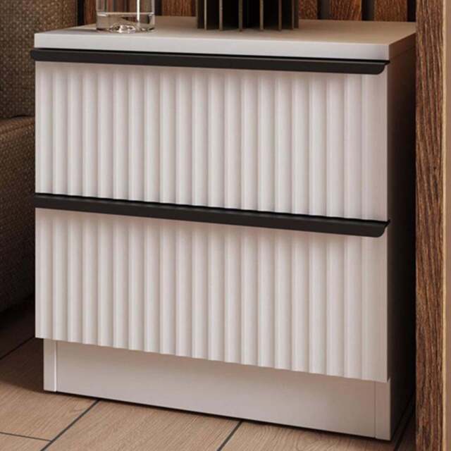 FWStyle Lania 2 Drawer White Scalloped Ripple Effect Bedside Chest - Wilko - image 1
