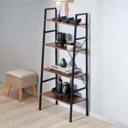 tectake Newcastle 4 Tier Dark Wood Rustic Ladder Shelf - Size: 139 x 35.5 x 57.5cm - Brown - Wilko - thumbnail 1
