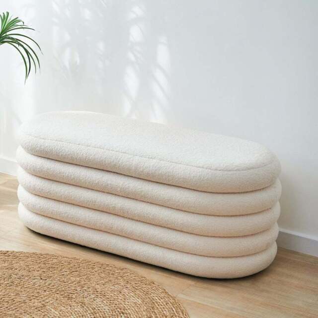 Cream Boucle Storage Ottoman Cream - Wilko - image 1