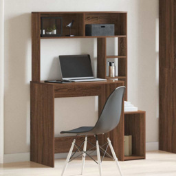vidaXL 6 Shelf Study Desk Brown Oak - Size: 140 x 100 x 45cm - Wilko - thumbnail 1