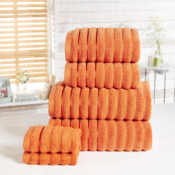 Rapport Home Orange Ribbed Cotton Towel Bundle Set of 6 - Size: 16 x 90 x 140cm - Wilko - thumbnail 3