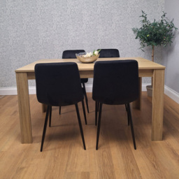 Portland 4 Seater Square Velvet Dining Table Set Oak Effect and Black - Multi - Wilko - thumbnail 5