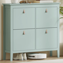 HOMCOM 4 Flip Down Drawer Green Shoe Cabinet - Size: 95.5 cm x 24 x 105cm - Wilko - thumbnail 1