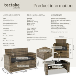 tectake Modena 4 Seater Nature Garden Furniture Set - Brown - Wilko - thumbnail 7