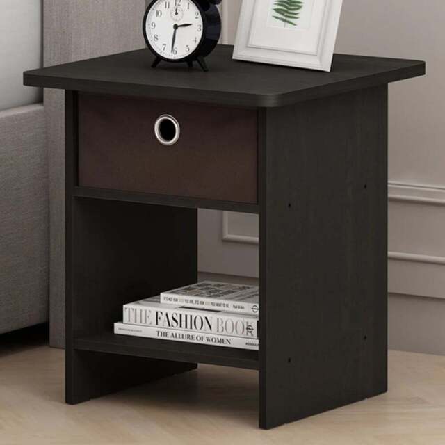 Walplus Dario Single Drawer Single Shelf Espresso End Table - Size: 39.37 x 45.21 x 39.37cm - Brown - Wilko - image 1