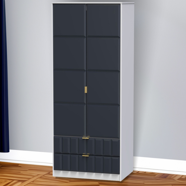 Crowndale Cube 2 Door 2 Drawer Matt Indigo and White Wardrobe Ready Assembled - Size: 2 Door, 2 Drawer - Blue - Wilko - image 1