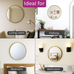 Neo Gold Metal Frame Anti-Rust Wall Mounted Round Mirror 40cm - Size: 40 x 40 x 2cm - Wilko - thumbnail 6