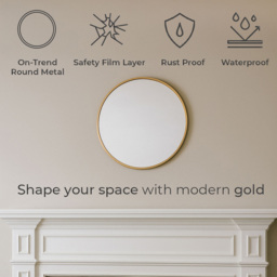 Neo Gold Metal Frame Anti-Rust Wall Mounted Round Mirror 40cm - Size: 40 x 40 x 2cm - Wilko - thumbnail 5