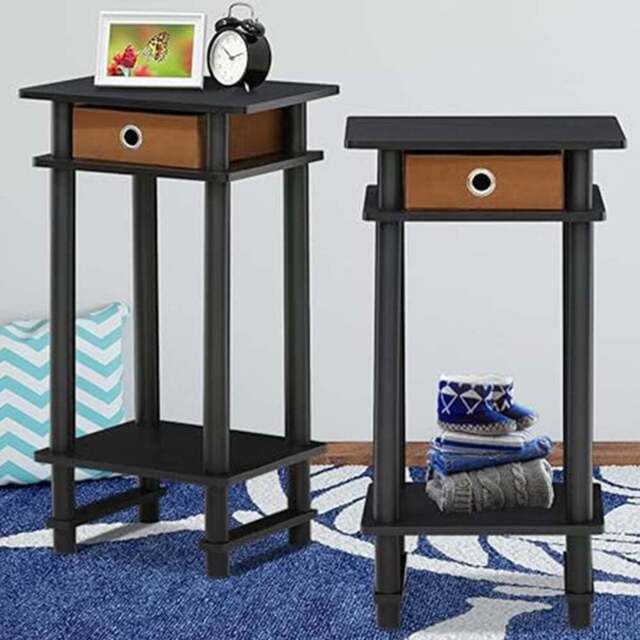 Walplus Single Bin Drawer Single Shelf Espresso Brown Turn-N-Tube Tall End Table Set of 2 - Size: 29.49 x 70.41 x 39.5cm - Black - Wilko - image 1