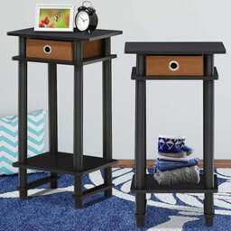 Walplus Single Bin Drawer Single Shelf Espresso Brown Turn-N-Tube Tall End Table Set of 2 - Size: 29.49 x 70.41 x 39.5cm - Black - Wilko - thumbnail 1