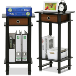 Walplus Single Bin Drawer Single Shelf Espresso Brown Turn-N-Tube Tall End Table Set of 2 - Size: 29.49 x 70.41 x 39.5cm - Black - Wilko - thumbnail 4