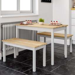 Living and Home 4 Seater White Wooden Dining Table and Bench Set - Brown - Wilko