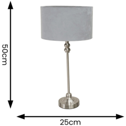 ValueLights Maggie Grey Velvet and Brushed Chrome Drum Shade Candlestick LED Table Lamp - Size: 50 x 25 x 25cm - Silver - Wilko - thumbnail 6