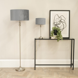 ValueLights Maggie Grey Velvet and Brushed Chrome Drum Shade Candlestick LED Table Lamp - Size: 50 x 25 x 25cm - Silver - Wilko - thumbnail 5