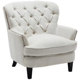 Living and Home Classic Button Back Linen Armchair - Size: Single - Cream - Wilko - thumbnail 3
