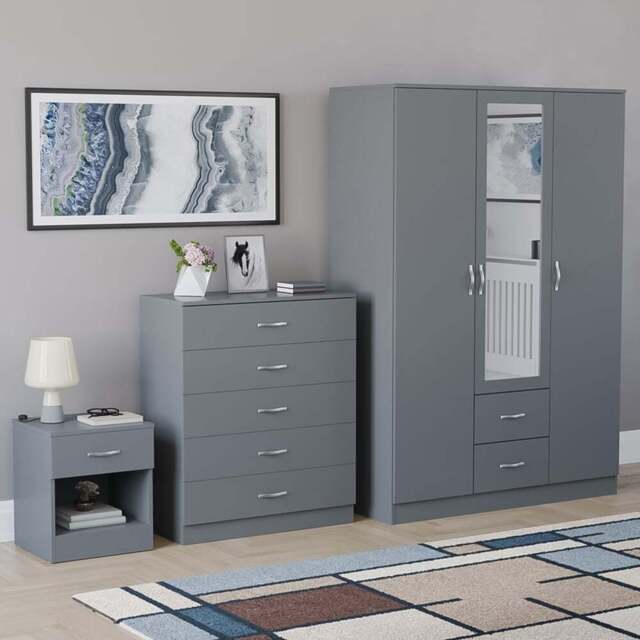 Vida Designs Riano Grey 3 Piece Bedroom Furniture Set - Wilko - image 1