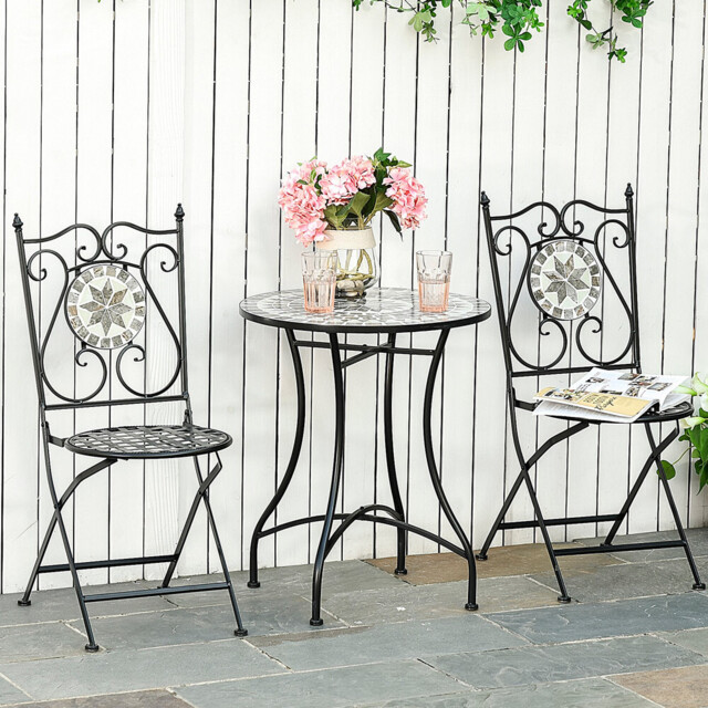Outsunny 2 Seater Black Mosaic Tile Metal Bistro Set - Grey - Wilko - image 1